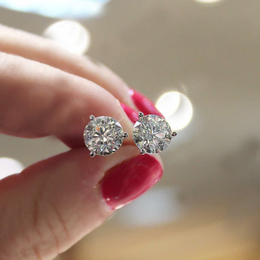 4 TCW Round Cut Diamond Stud Earrings For Women, Wedding Earrings, Christmas Gifts