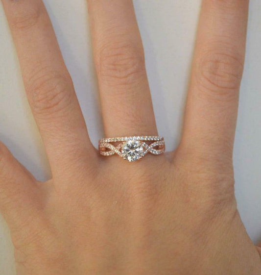 1.5 Carat Round Cut Diamond Engagement Ring for Women, Twisted Ring, Bridal Set Wedding Ring, Anniversary Gift For Her
