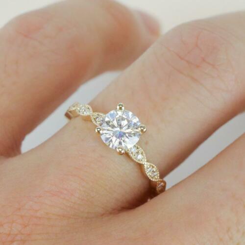 1.5 Carat Round Cut Diamond Engagement Ring for Women, Solitaire Accents Wedding Ring, Christmas Gifts
