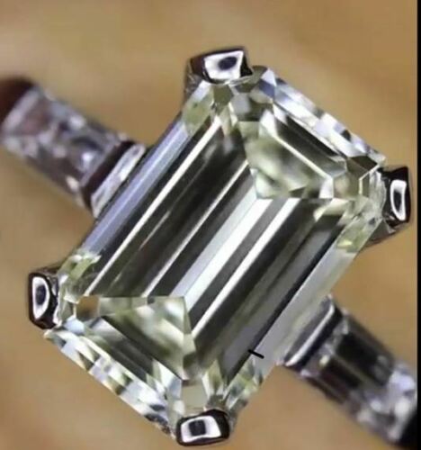 4 Carat Emerald Cut Diamond Engagement Ring for Women, Wedding Ring, Three Stone Ring