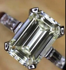 4 Carat Emerald Cut Diamond Engagement Ring for Women, Wedding Ring, Three Stone Ring