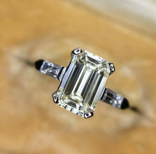 4 Carat Emerald Cut Diamond Engagement Ring for Women, Wedding Ring, Three Stone Ring
