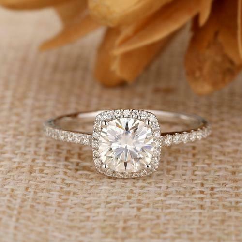 2 Carat Cushion Cut Diamond Engagement Ring For Women, Halo Engagement Ring, Wedding Ring, Christmas Gifts
