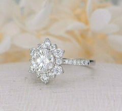 1 Carat Round Cut Diamond Wedding Ring For Women, Halo Engagement Ring, Promise Ring for Her