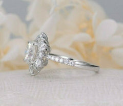1 Carat Round Cut Diamond Wedding Ring For Women, Halo Engagement Ring, Promise Ring for Her