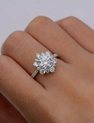 1 Carat Round Cut Diamond Wedding Ring For Women, Halo Engagement Ring, Promise Ring for Her