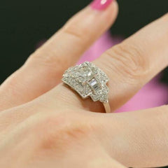 1 Carat Round Cut Diamond Engagement Ring for Women, Art Deco Ring Wedding Ring, Handmade Ring