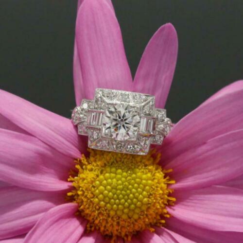 1 Carat Round Cut Diamond Engagement Ring for Women, Art Deco Ring Wedding Ring, Handmade Ring