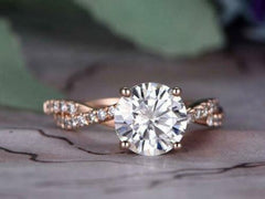 2.5 Carat Round Cut CVD Lab Grown Diamond Engagement Ring For Women, Twisted Ring, Wedding Ring, Christmas Gifts