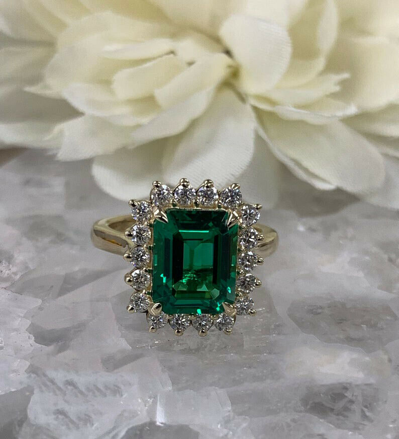1.5 Carat Green Emerald Cut Diamond Engagement Ring for Women, Wedding Ring, Anniversary Gifts For Her