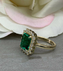 1.5 Carat Green Emerald Cut Diamond Engagement Ring for Women, Wedding Ring, Anniversary Gifts For Her