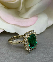 1.5 Carat Green Emerald Cut Diamond Engagement Ring for Women, Wedding Ring, Anniversary Gifts For Her