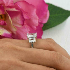 3 Carat Radiant Cut Diamond Engagement Ring For Women, Three Stone Ring, Wedding Ring