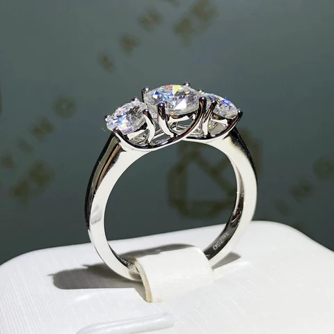 1.5 Carat Round Cut Diamond Engagement Ring For Women, Three Stone Ring, Wedding Ring, Christmas Gifts