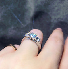 1.5 Carat Round Cut Diamond Engagement Ring For Women, Three Stone Ring, Wedding Ring, Christmas Gifts