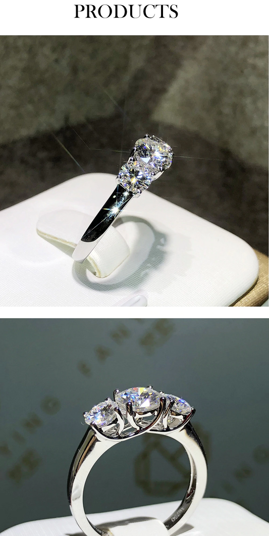 1.5 Carat Round Cut Diamond Engagement Ring For Women, Three Stone Ring, Wedding Ring, Christmas Gifts