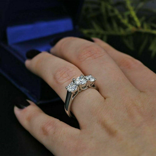 1.5 Carat Round Cut Diamond Engagement Ring For Women, Three Stone Ring, Wedding Ring, Christmas Gifts, Anniversary Gifts For Her