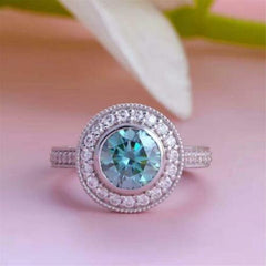 1 Carat Blue Round Cut Diamond Engagement Ring For Women, Wedding Ring, Halo Engagement Ring, Christmas Gifts