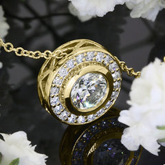 1 CT Round Cut Diamond Charm Pendant For Women, Wedding Pendant, Yellow Gold Pendant Engagement Pendant, Christmas Gift, Halo Pendant
