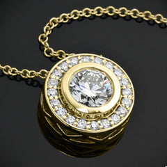 1 CT Round Cut Diamond Charm Pendant For Women, Wedding Pendant, Yellow Gold Pendant Engagement Pendant, Christmas Gift, Halo Pendant