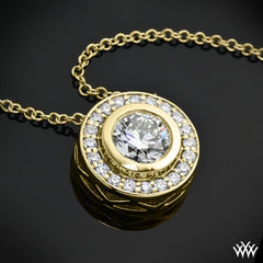 1 CT Round Cut Diamond Charm Pendant For Women, Wedding Pendant, Yellow Gold Pendant Engagement Pendant, Christmas Gift, Halo Pendant