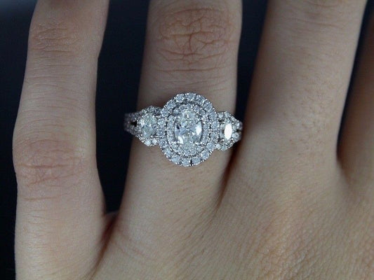 1 Carat Oval Cut Diamond Engagement Ring for Women, Halo Ring Set, Wedding Ring