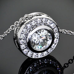 1 CT Round Cut Diamond Charm Pendant For Women, White Gold Pendant, Wedding Pendant, Engagement Pendant, Christmas Gift, Halo Pendant