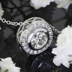 1 CT Round Cut Diamond Charm Pendant For Women, White Gold Pendant, Wedding Pendant, Engagement Pendant, Christmas Gift, Halo Pendant