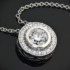1 CT Round Cut Diamond Charm Pendant For Women, White Gold Pendant, Wedding Pendant, Engagement Pendant, Christmas Gift, Halo Pendant