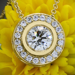 1 CT Round Cut Diamond Charm Pendant For Women, Wedding Pendant, Yellow Gold Pendant Engagement Pendant, Christmas Gift, Halo Pendant