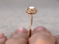 2 Carat Brown Round Cut Diamond Engagement Ring for Women, Wedding Ring, Halo Engagement Ring, Christmas Gifts