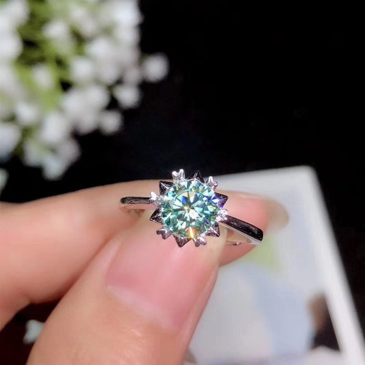 2 Carat Blue Round Cut Diamond Engagement Ring for Women, Wedding Ring