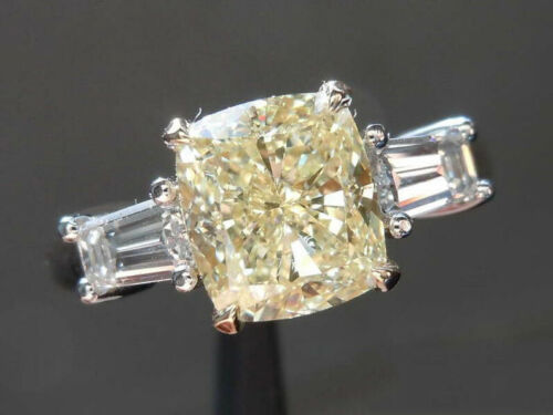 3 Carat Yellow Elongated Cushion Cut Diamond Engagement Ring for Women, Three Stone Ring, Wedding Ring