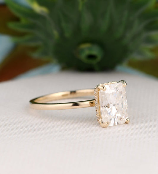 3 Carat Radiant Cut Diamond Engagement Ring for Women, Hidden Halo Wedding Ring, Christmas Gifts