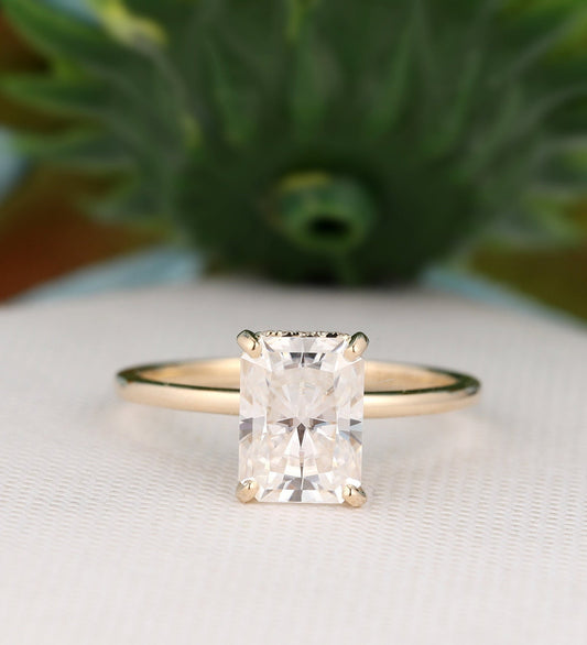 3 Carat Radiant Cut Diamond Engagement Ring for Women, Hidden Halo Wedding Ring, Christmas Gifts