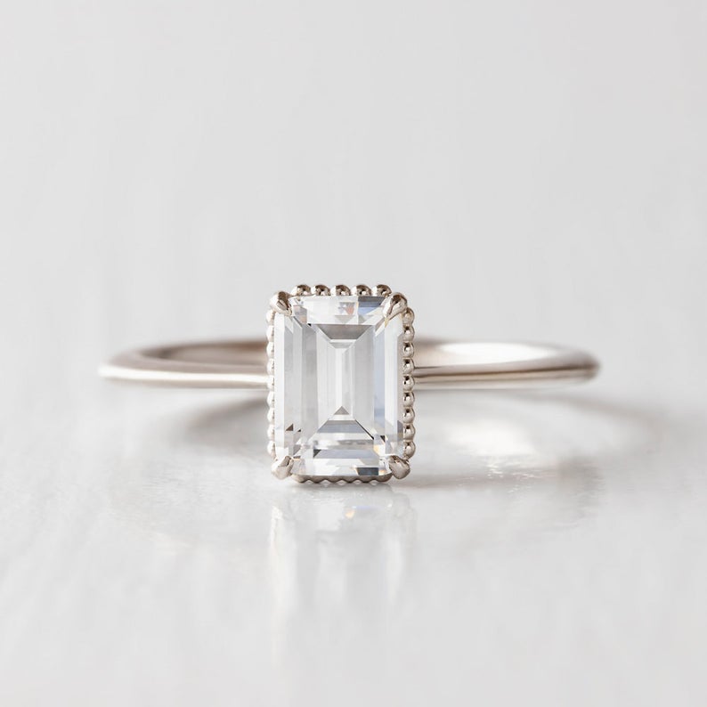 2 Carat Emerald Cut Diamond Engagement Ring for Women, Wedding Ring