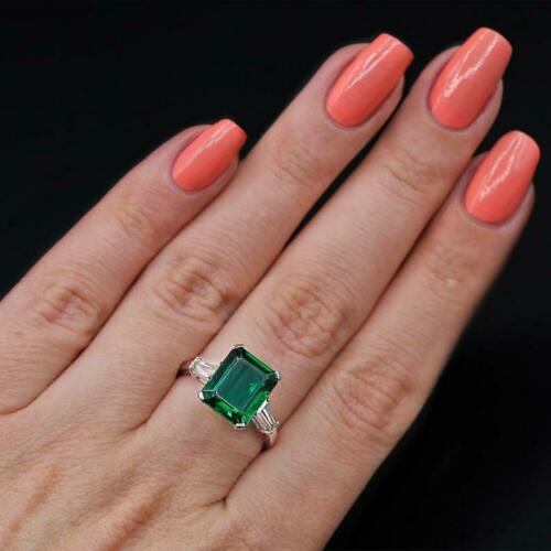 3.5 Carat Green Emerald Cut Diamond Engagement Ring for Women, Wedding Ring