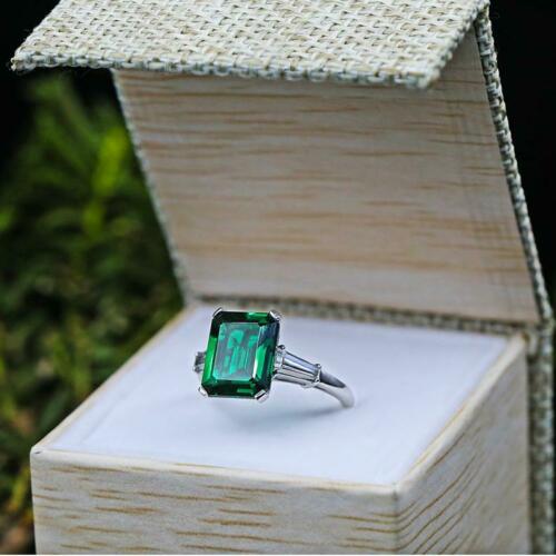 3.5 Carat Green Emerald Cut Diamond Engagement Ring for Women, Wedding Ring