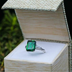3.5 Carat Green Emerald Cut Diamond Engagement Ring for Women, Wedding Ring