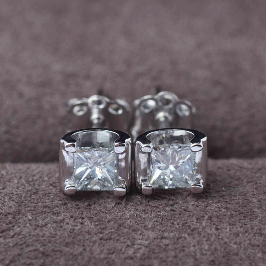 2 TCW Princess Cut Diamond Stud Earrings For Women, Wedding Earrings, Christmas Gifts