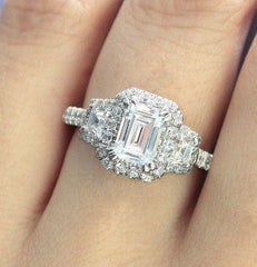 1 Carat Emerald Cut Diamond Engagement Ring for Women, Wedding Ring, Christmas Gifts