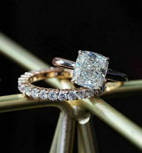 2 Carat Elongated Cushion Cut Diamond Engagement Ring For Women, Bridal Set Wedding Ring