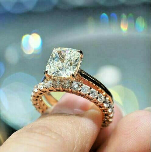 2 Carat Elongated Cushion Cut Diamond Engagement Ring For Women, Bridal Set Wedding Ring