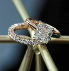 2 Carat Elongated Cushion Cut Diamond Engagement Ring For Women, Bridal Set Wedding Ring