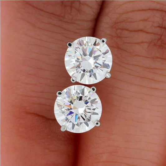 6.0 TCW Round Cut Diamond Stud Earrings For Women, Wedding Earrings, Christmas Gifts, Screw Back Earrings