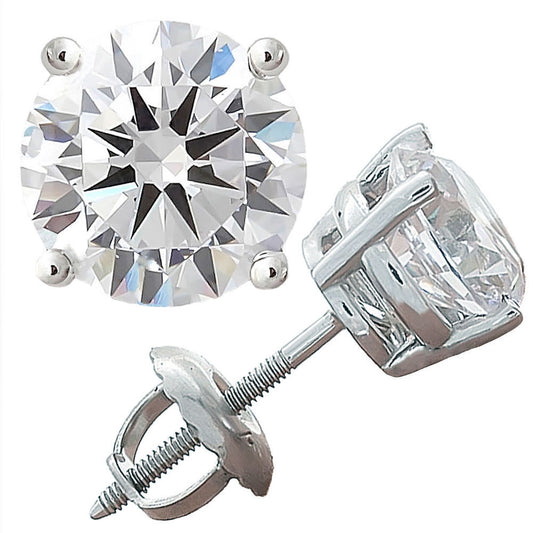 6.0 TCW Round Cut Diamond Stud Earrings For Women, Wedding Earrings, Christmas Gifts, Screw Back Earrings