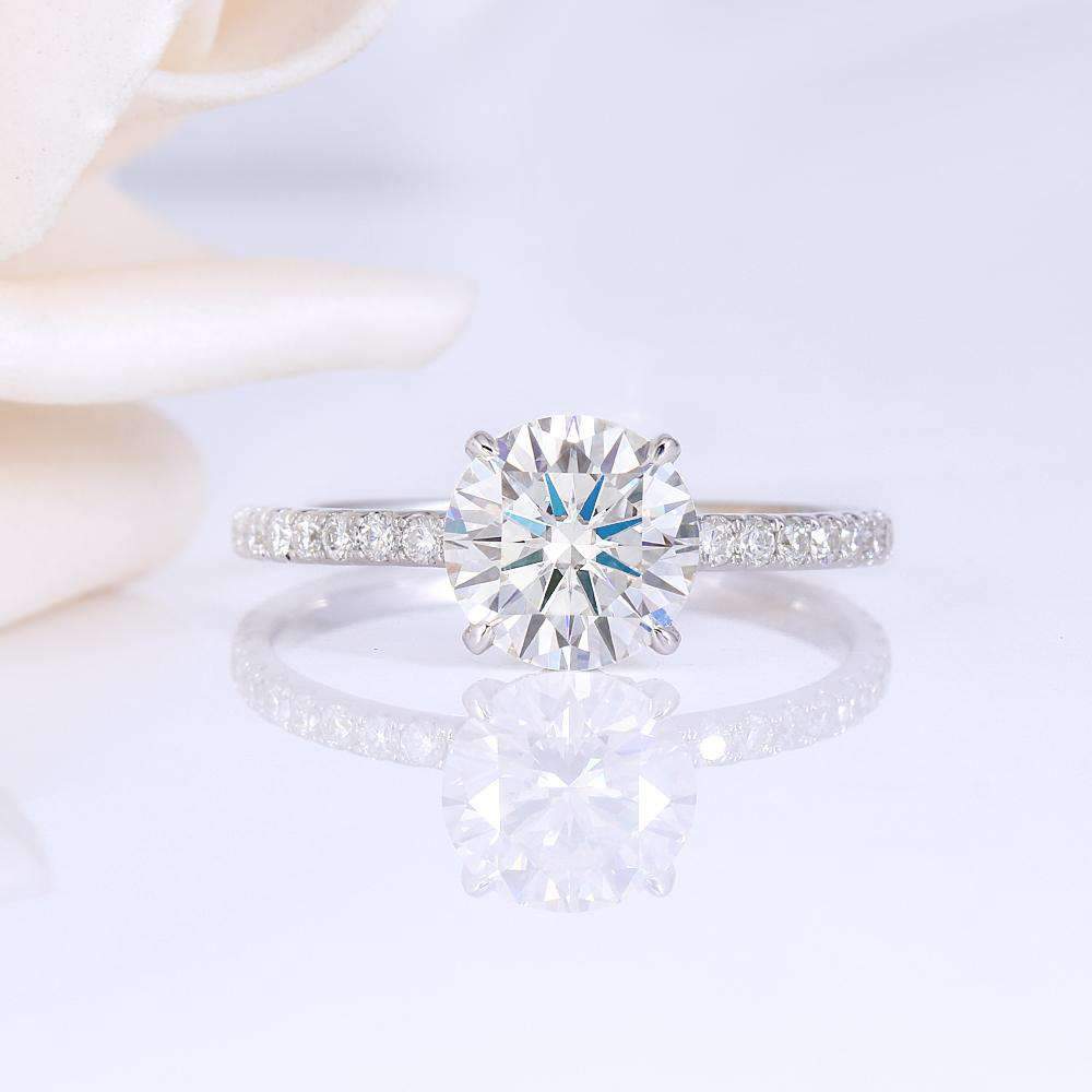 2 Carat Round Cut Diamond Engagement Ring for Women, Wedding Ring, Hidden Halo Ring