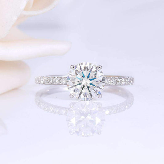 2 Carat Round Cut Diamond Engagement Ring for Women, Wedding Ring, Hidden Halo Ring