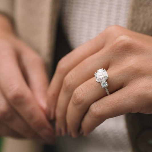 3 Carat Elongated Cushion Cut Diamond Engagement Ring for Women, Wedding Ring