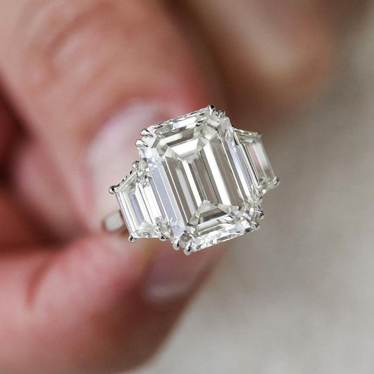 3 Carat Emerald Cut CVD Lab Grown Diamond Engagement Ring for Women, Three Stone Ring, Christmas Gifts